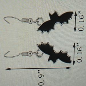 Enamal Bat in Black Halloween Earrings